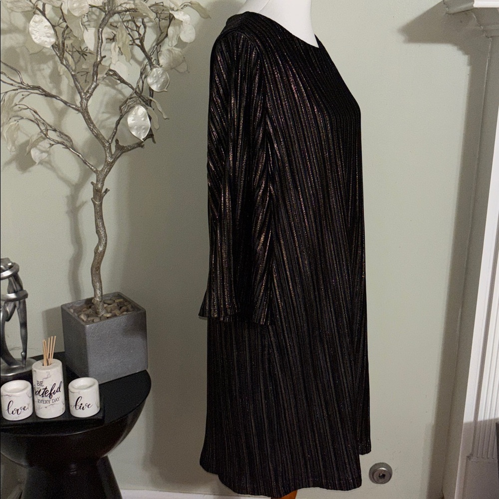 Chico's Velvet Short Dress Lurex Stripe Metallic Gold Large - Picture 5 of 8